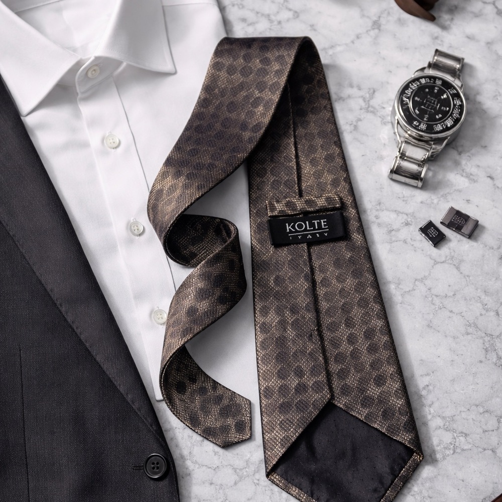 Kolte Italy 100% Silk Tie Black Gray Metallic Weave 58" Designer Necktie